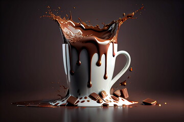 Wall Mural - chocolate smoothie in a white mug on a table