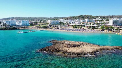 Canvas Print - Fig Tree Bay Islet and Fig Tree beach in Protaras resort in Cyprus, 4k footage