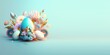 Easter Background with 3D Illustration with a Fantasy Theme of Eggs and Flowers 