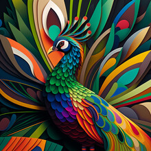 Peacock With Colorful Background 
