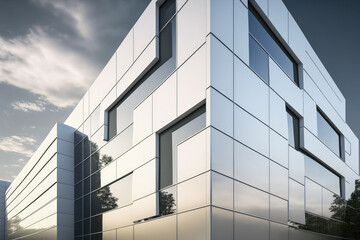 Wall Mural - white aluminum composite panels are used in an office building. a glass and metal facade wall. curre