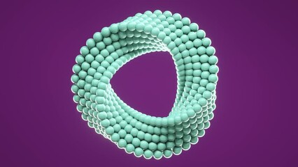 3D loop animation of spinning balls molded into uneven circle