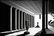 Stoa of Attalos in black and white, with a geometric composition. Generative AI
