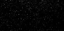 Snow, Stars, Twinkling Lights, Rain Drops On Black Background. Abstract Vector Noise. Small Particles Of Debris And Dust. Distressed Uneven Grunge Texture Overlay.