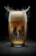 Glass Of Beer With Gas Bubbles And Plop Effect