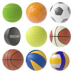 Wall Mural - Sport ball set isolated transparent background 3d rendering
