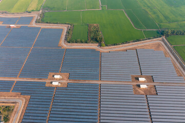 Wall Mural - Solar Photovoltaic of aerial top view, solar plant rows array of ground mount system Installation	
