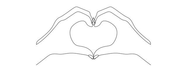 Wall Mural - continuous line art or one line drawing of hand symbols love. linear style and hand drawn vector ill