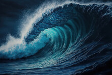 Beautiful Ocean Waves With A Deep Blue Color. Generative AI