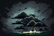 Background with textured black sky and rain clouds. Storm clouds that pose a threat, are black and thunderous, and have motion clouds before it starts to rain. Generative AI