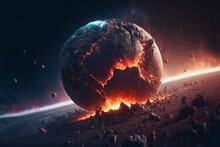 Asteroid Hitting Earth, Artwork. Generative AI