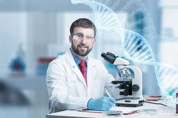 Wall Mural - serious medical scientist do research in laboratory