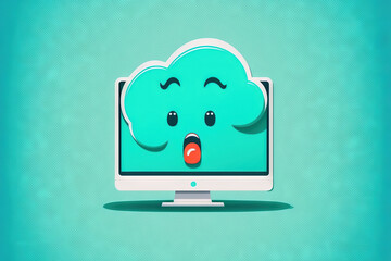 Sticker - Icon for downloading a cloud in turquoise, isolated on a blue backdrop. Generative AI