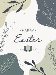 Wall Mural - Happy Easter greeting card with floral decorated.