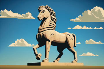 Wall Mural - Persepolis' horse sculpture is depicted in stone against a cloudy blue sky. The ancient Achaemenid Kingdom's Victory Symbol. Iran. Persia. Shiraz. Generative AI