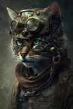 Fototapeta  - Steampunk tiger. Digital art. Generative AI