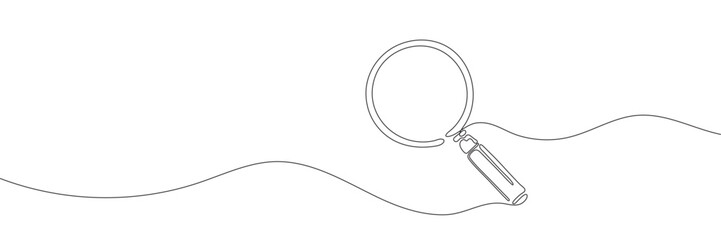 One continuous line of magnifying glass. Continuous line drawing of a magnifying glass. Vector illustration