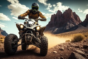 ATV Extreme quad cross MX Rider riding on Sand track background, Generative ai