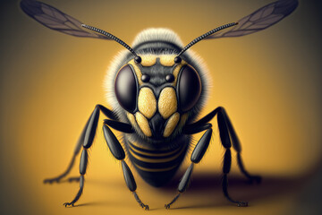 Canvas Print - Megachilidae, Solitaire Bee, under high magnification. Generative AI