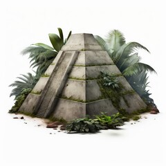 Wall Mural - Detailed illustration of a lost forgotten secret temple pyramid in the Amazon rainforest isolated on a white background, generative ai