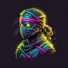 Colorful Neon T-shirt Print With Abstract Mummy Design, Generative Ai
