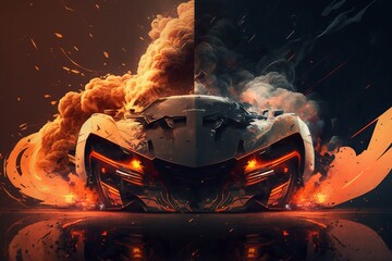 Futuristic car in motion illustration. Car wallpaper. AI generated