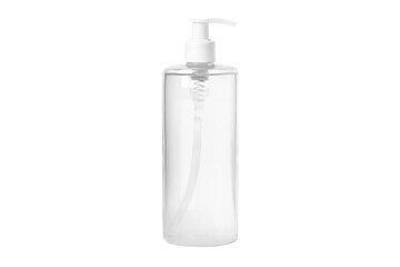 Wall Mural - Moisturizing toner, serum, micellar water isolated on white background. Transparent cosmetic bottles. With dispenser