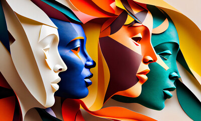 Colorful face diversities conceptual illustration. Generative AI