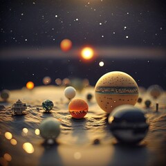 Wall Mural - tilt-shift professional photography of solar system Generative AI