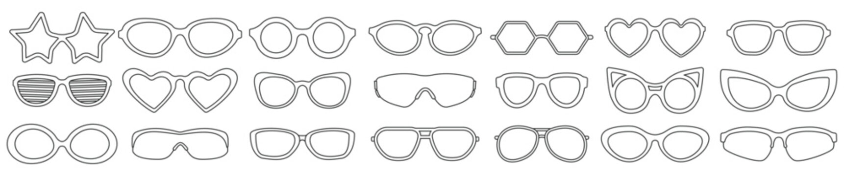 Sunglass isolated outline set icon. Vector illustration summer glasses on white background. Vector outline set icon sunglass .