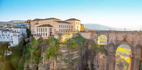 Sticker - Ronda town and Puente Nuevo Bridge skyline, Andalusia landscape, Spain