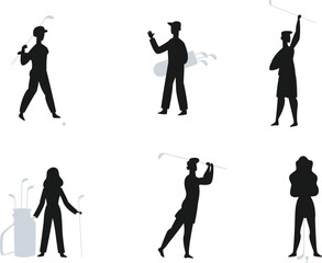 Wall Mural - Golf Players isolated vector Silhouettes