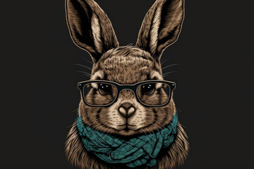 Canvas Print - rabbit line art is adorable. bunny wearing glasses and a leopard bandana. bunny easter. artwork of a