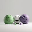 Trzy pozytywne buźki 3D, Przyjaciele, Three positive 3D smiley faces, Friends - AI Generated