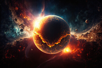 Wall Mural - fantastic space with planets, stars and galaxies. generative ai
