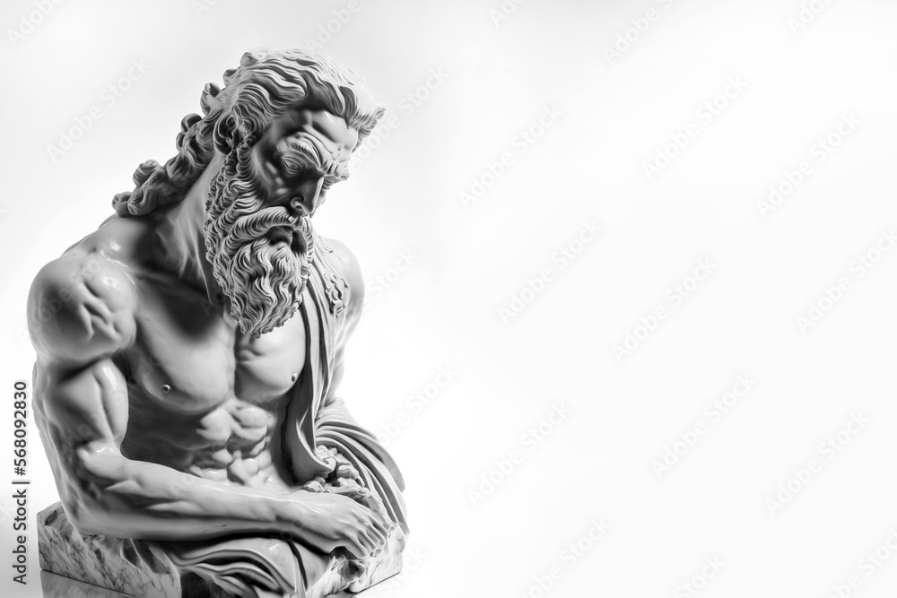 Greek god sculpture, statue of a man made from marble on white ...