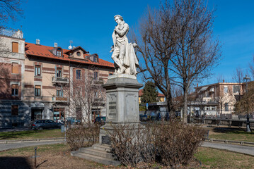 Saluzzo, Italy - Monument with statue of Giambattista Bodoni born in Saluzzo in 1740 known typographer creator of the famous Bodoni typeface