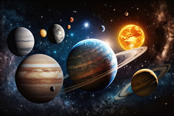 Wall Mural - diagram of a fantastic universe with planets and stars in space. generative ai