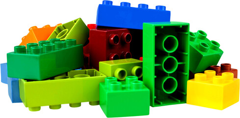 many colorful plastic block toys