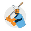 Illustration of Irish hurling player prepare to hit a sliotar ball with a hurl wooden bat. Traditional sport played in Ireland. Celtic and Gaelic sport.