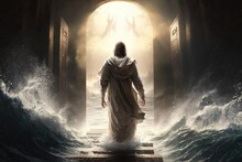 Jesus Steps Across The Sea To Reach Heaven's Gate And God's Kingdom Generative AI
