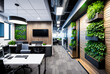 © Sunshower Shots - Office interior design, plants, industrial, exposed ductwork. Generative AI