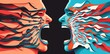 Abstract 3D rendering style illustration of two people screaming and arguing at each other. Generative AI illustration