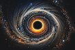 Awe-inspiring view of a swirling black hole and stars in space, Generative AI