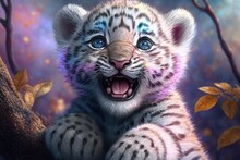 Cute And Happy Tiger Cub - Generative Ai