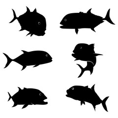 Wall Mural - giant trevally silhouette vector on white background