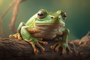 White tree frog sitting on a branch,Red Eyed Tree Frog, Agalychnis Callidryas, on a Leaf,Australian green tree frog, natural environment,Generative ai	
