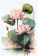 Watercolour painting sketch of lotus flowers, Generative AI