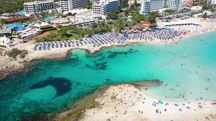 Canvas Print - Nissi Island and Nissi beach in Ajia Napa resort in Cyprus, 4k drone video