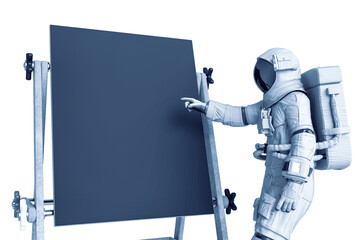 Wall Mural - astronaut pointing to the chalkboard close up